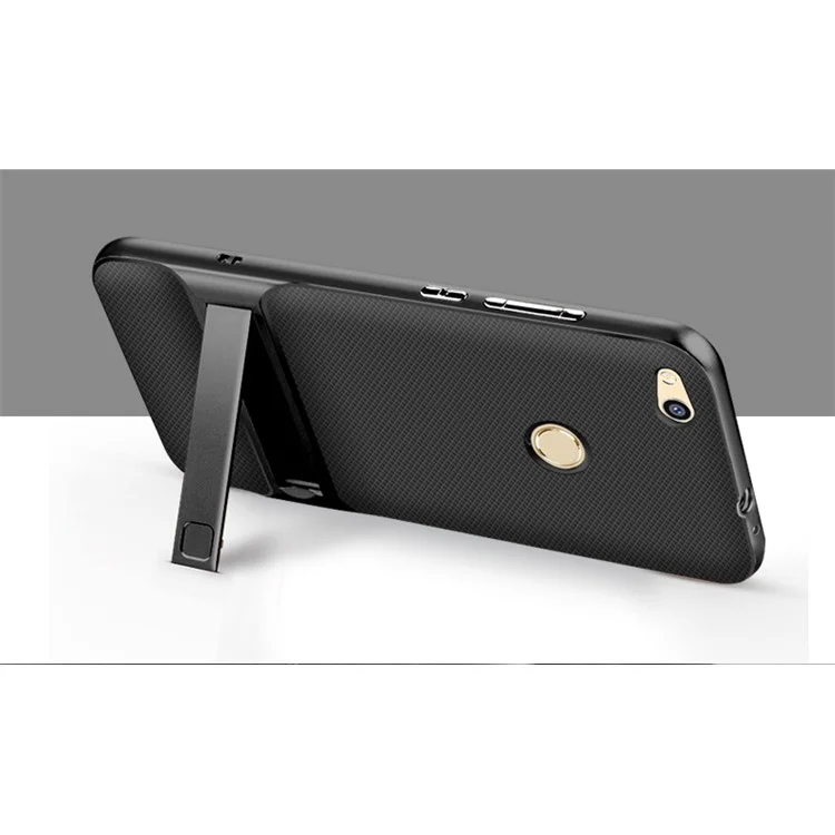 ELEGANCE Grid Pattern TPU + PC Mobile Casing with Kickstand for Huawei P8 Lite (2017) / Honor 8 Lite - Black