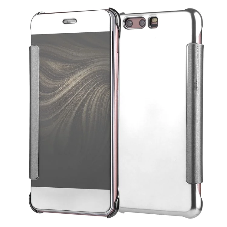 Plating Mirror Surface PC Leather Cellphone Cover for Huawei P10 - Silver