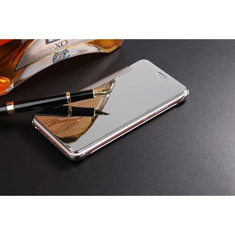 Plating Mirror Surface PC Leather Cellphone Cover for Huawei P10 - Silver