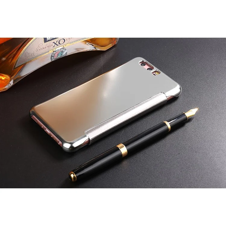 Plating Mirror Surface PC Leather Cellphone Cover for Huawei P10 - Silver