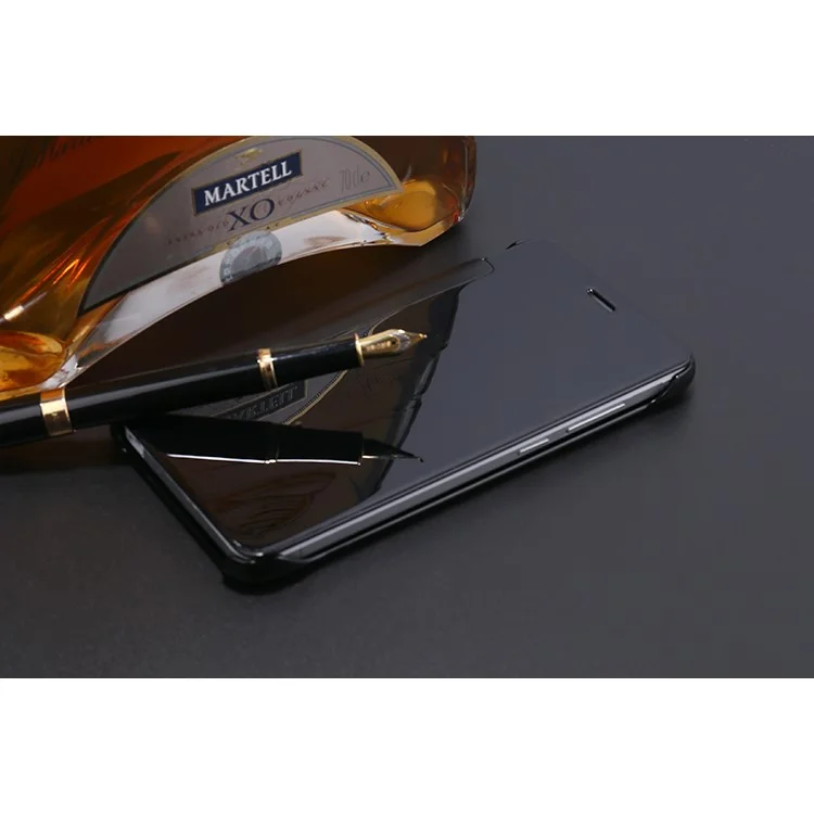 Plating Mirror Surface PC Leather Smart Cell Phone Case for Huawei P8 Lite (2017) - Black
