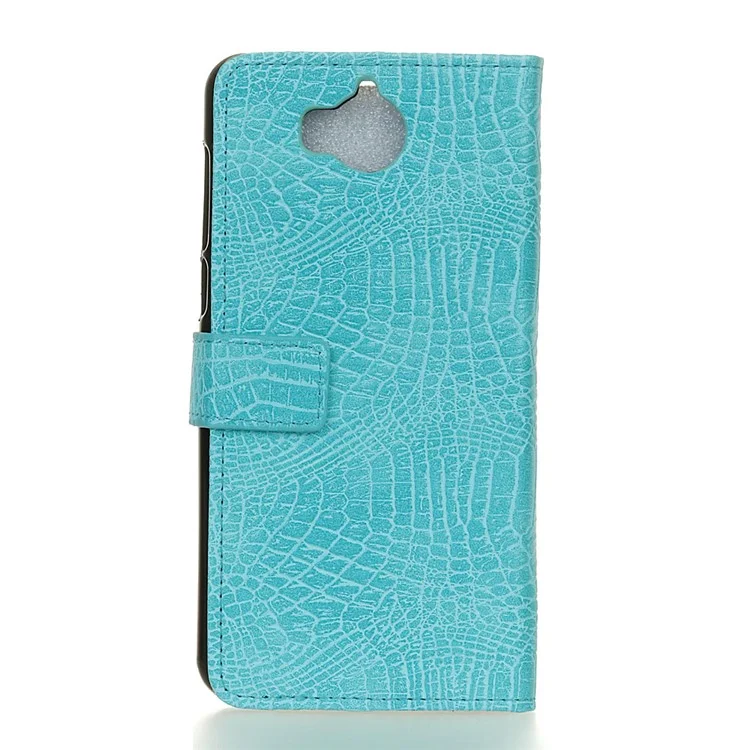 Crocodile Texture Leather Wallet Mobile Phone Case Accessory for Huawei Y5 (2017) / Y6 (2017) - Cyan