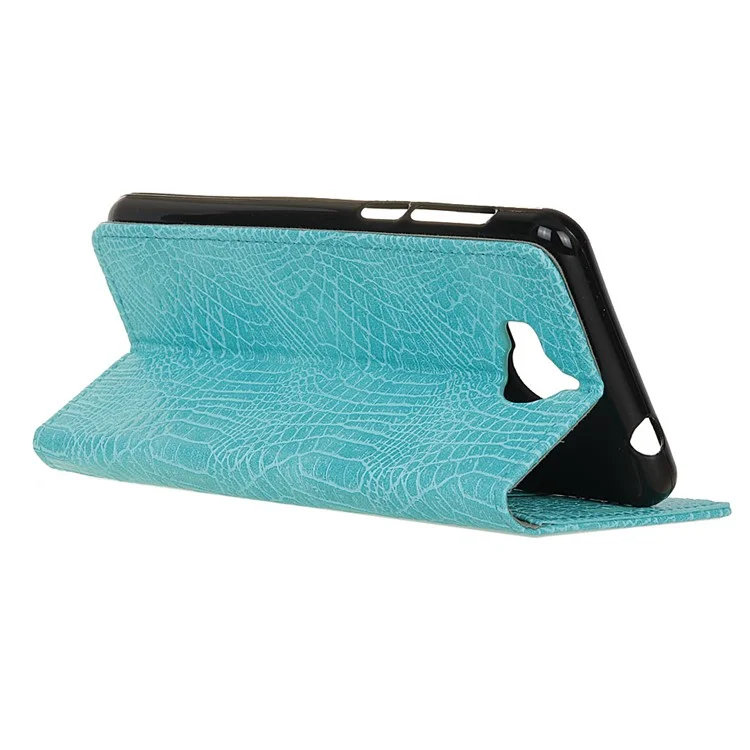 Crocodile Texture Leather Wallet Mobile Phone Case Accessory for Huawei Y5 (2017) / Y6 (2017) - Cyan