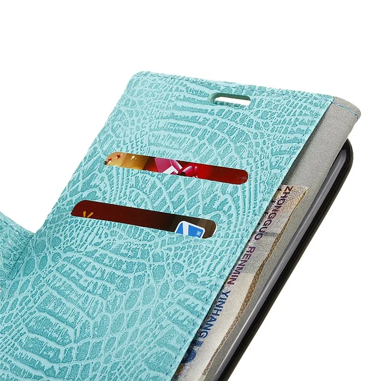 Crocodile Texture Leather Wallet Mobile Phone Case Accessory for Huawei Y5 (2017) / Y6 (2017) - Cyan