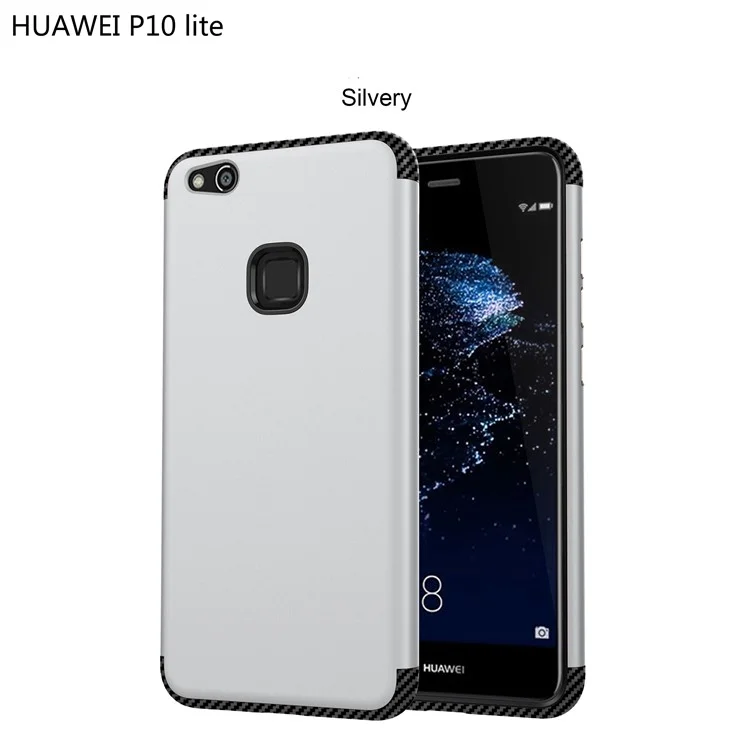Carbon Fiber Texture Matte Anti-fingerprint  Hybrid Mobile Phone Case PC TPU 2-in-1 Back Case for Huawei P10 Lite - Silver