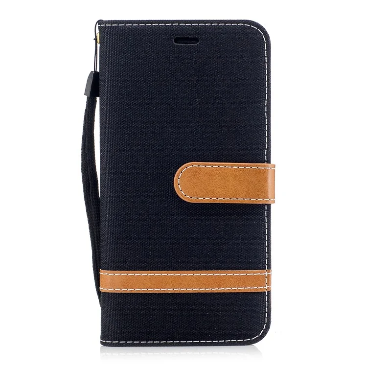 Two-tone Jean Cloth PU Leather Stand Phone Case Cover for Huawei P10 Lite - Black