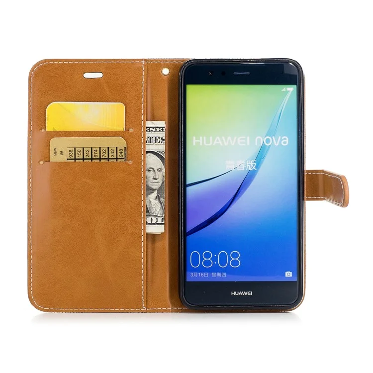 Two-tone Jean Cloth PU Leather Stand Phone Case Cover for Huawei P10 Lite - Black