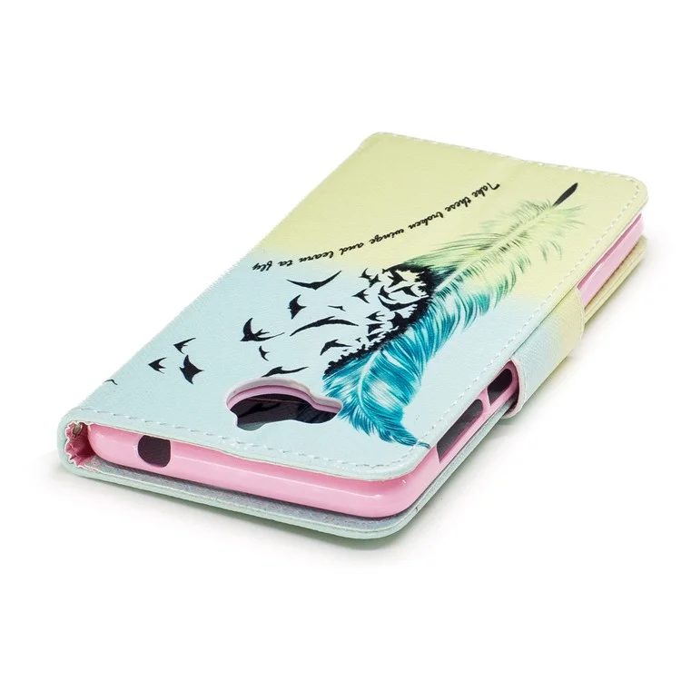 Pattern Printing Wallet Leather Stand Case for Huawei Y5 (2017) / Y6 (2017) - Feather Pattern