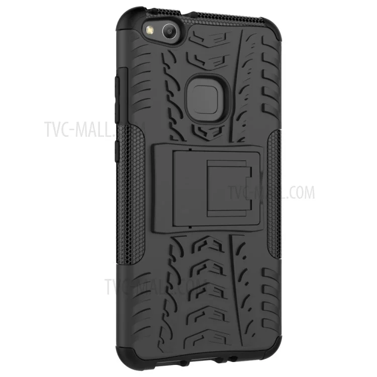 Cool Tyre Pattern Kickstand PC TPU Combo Phone Cover for Huawei P10 Lite - Black