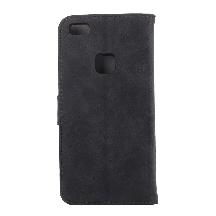 Vintage Wallet Style Leather Stand Phone Cover for Huawei P10 Lite with Photo Slot - Black