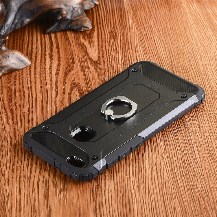 For Huawei P10 Lite Armor Guard TPU + PC Hybrid Back Case with Finger Ring Holder - Black