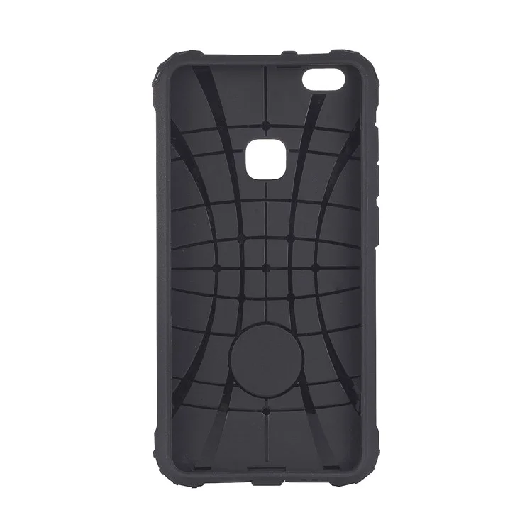 For Huawei P10 Lite Armor Guard TPU + PC Hybrid Back Case with Finger Ring Holder - Black