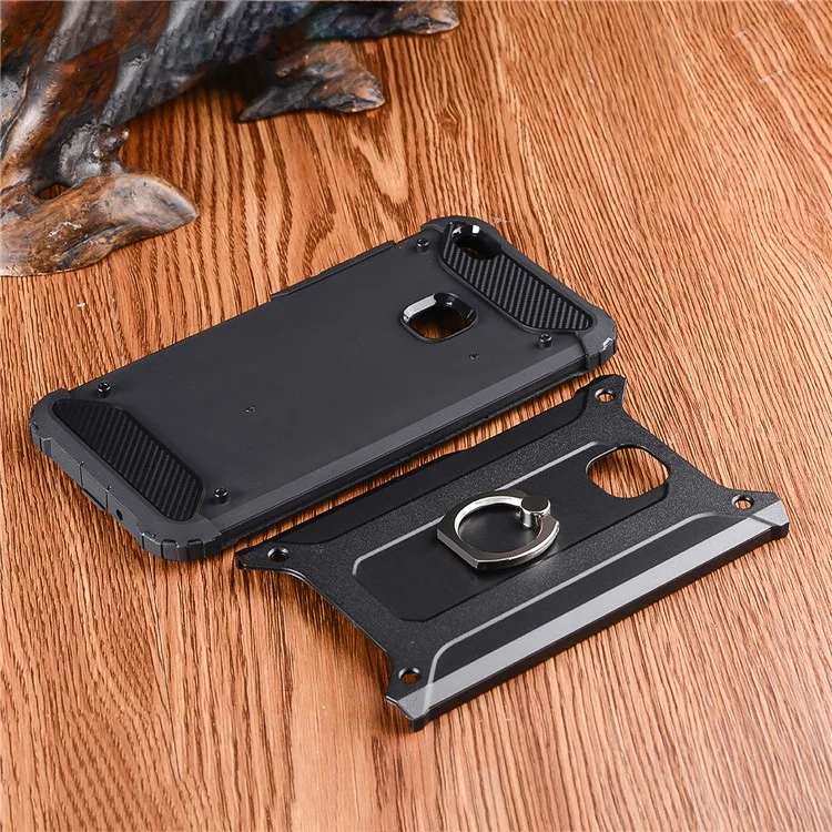 For Huawei P10 Lite Armor Guard TPU + PC Hybrid Back Case with Finger Ring Holder - Black