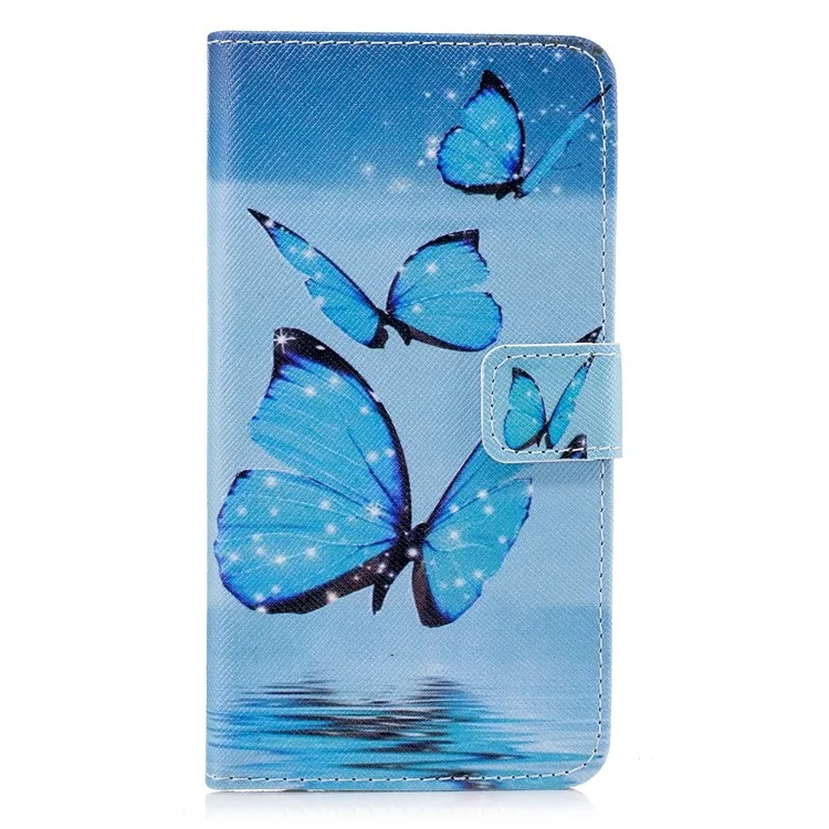 Pattern Printing Protective Leather Wallet Case for Huawei Honor 5c/GT3/Honor 7 Lite - Blue Butterfly
