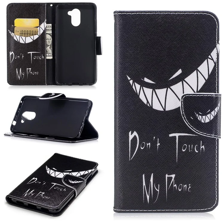 Pattern Printing Leather Mobile Phone Cover with Stand for Huawei Y7 (2017) -  Do not Touch My Phone