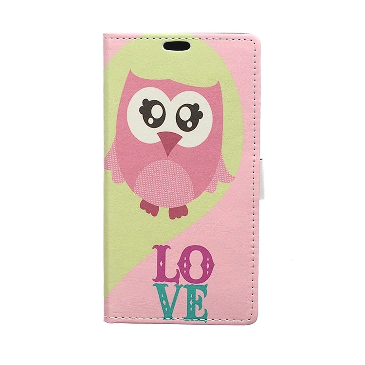 Pattern Printing Wallet Leather Stand Cover for Huawei Honor 6A / Honor 5C pro - LOVE Pattern and Pink Owl