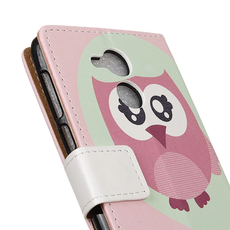 Pattern Printing Wallet Leather Stand Cover for Huawei Honor 6A / Honor 5C pro - LOVE Pattern and Pink Owl