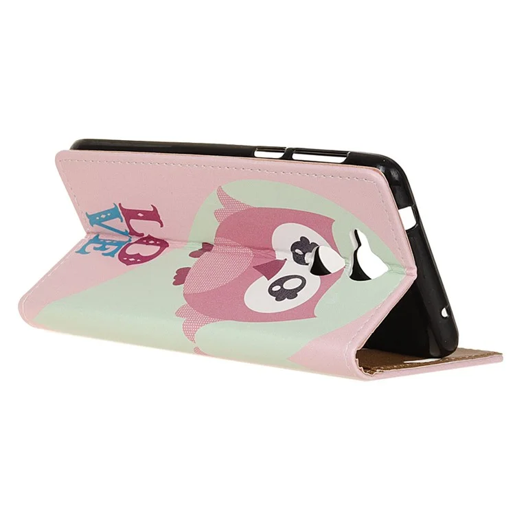 Pattern Printing Wallet Leather Stand Cover for Huawei Honor 6A / Honor 5C pro - LOVE Pattern and Pink Owl