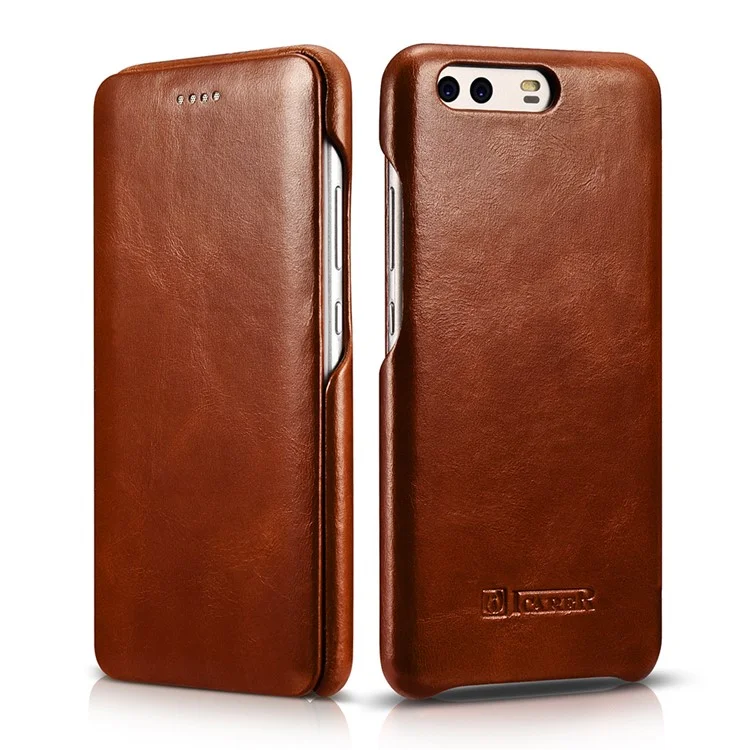 ICARER Curved Edge Vintage Genuine Leather Phone Shell for Huawei P10 Plus - Brown