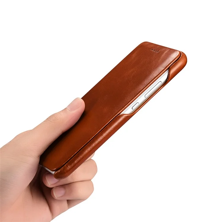 ICARER Curved Edge Vintage Genuine Leather Phone Shell for Huawei P10 Plus - Brown