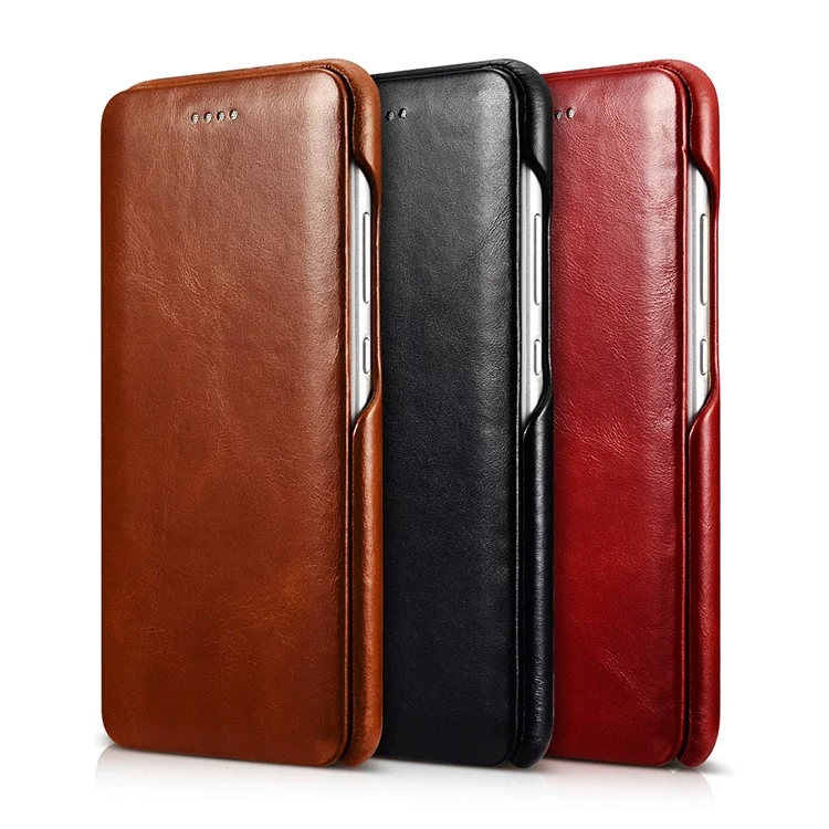 ICARER Curved Edge Vintage Genuine Leather Phone Shell for Huawei P10 Plus - Brown