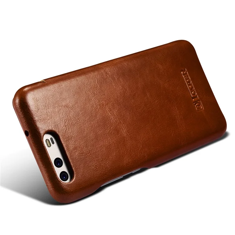 ICARER Curved Edge Vintage Genuine Leather Phone Shell for Huawei P10 Plus - Brown
