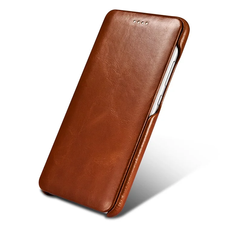 ICARER Curved Edge Vintage Genuine Leather Phone Shell for Huawei P10 Plus - Brown