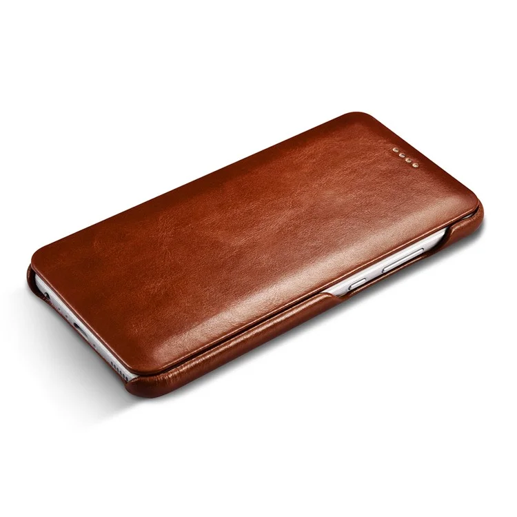 ICARER Curved Edge Vintage Genuine Leather Phone Shell for Huawei P10 Plus - Brown