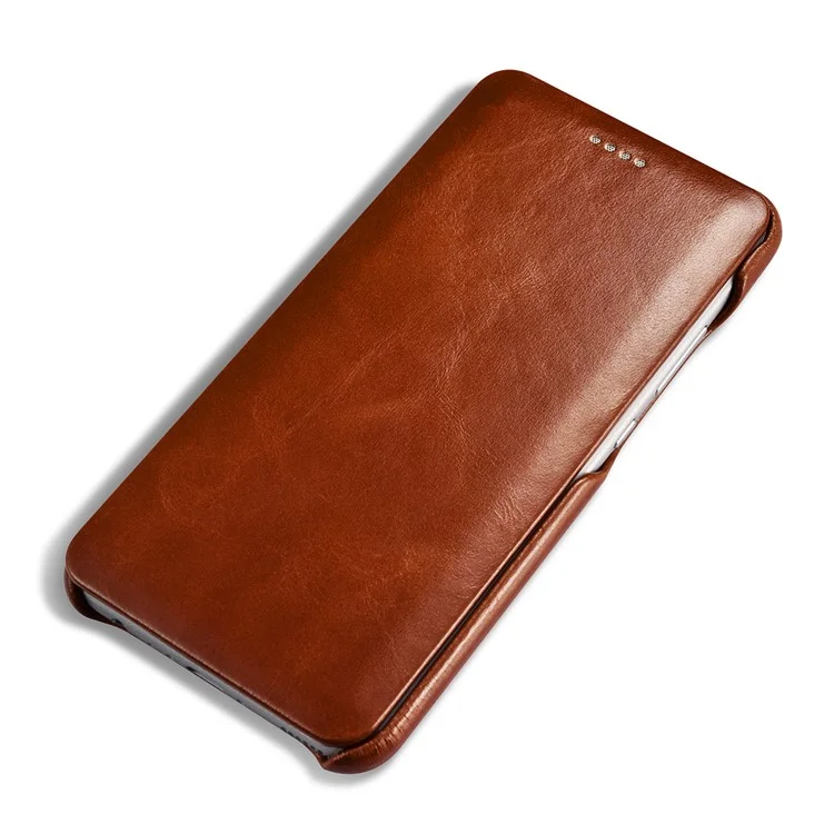ICARER Curved Edge Vintage Genuine Leather Phone Shell for Huawei P10 Plus - Brown