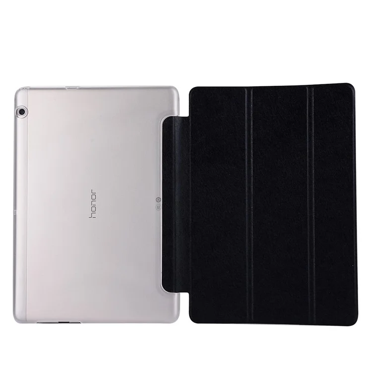 Silk Texture Tri-fold Leather Case with Stand for Huawei MediaPad T3 10 - Black