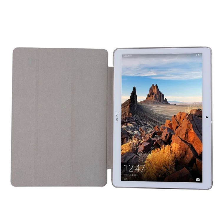Silk Texture Tri-fold Leather Case with Stand for Huawei MediaPad T3 10 - Black