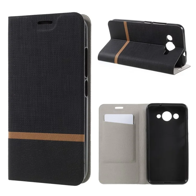 For Huawei Y3 (2017) Cross Texture Stand Leather Card Holder Shell Built-in Steel Sheet - Black