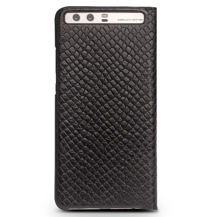 QIALINO Dragon Scale Texture Smart View Window Cowhide Leather Phone Cover for Huawei P10 - Black