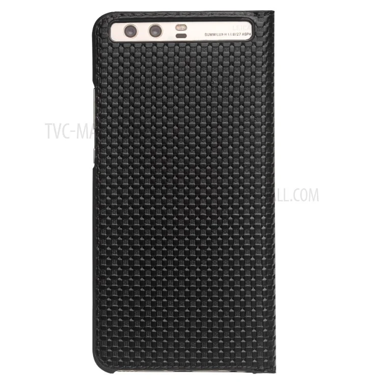 QIALINO Gird Pattern Smart View Window Genuine Leather Cover for Huawei P10 - Black
