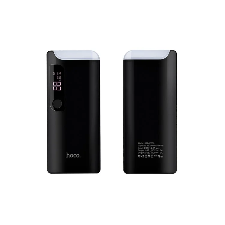 HOCO B27-15000 PuSi Mobile Power Bank with Table Lamp - Black