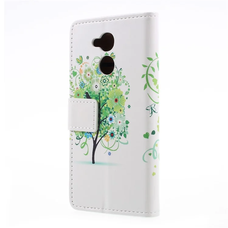 Patterned Wallet Stand Leather Mobile Phone Case for Huawei Honor 6A / Honor 5C pro - Green Flowers Tree Birdcage