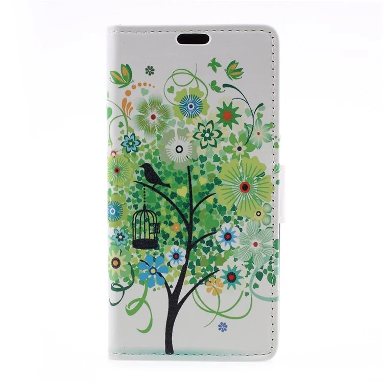 Patterned Wallet Stand Leather Mobile Phone Case for Huawei Honor 6A / Honor 5C pro - Green Flowers Tree Birdcage