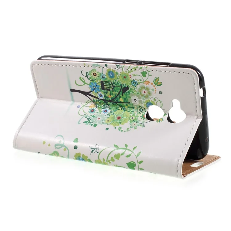 Patterned Wallet Stand Leather Mobile Phone Case for Huawei Honor 6A / Honor 5C pro - Green Flowers Tree Birdcage