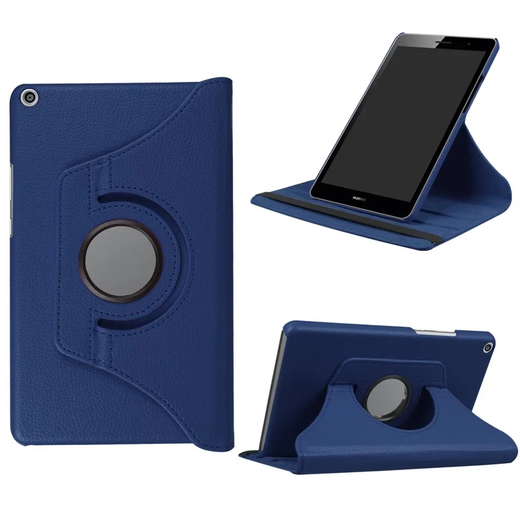 Litchi Skin Leather Tablet Case with 360 Degree Rotary Stand for Huawei Mediapad T3 8.0 - Dark Blue