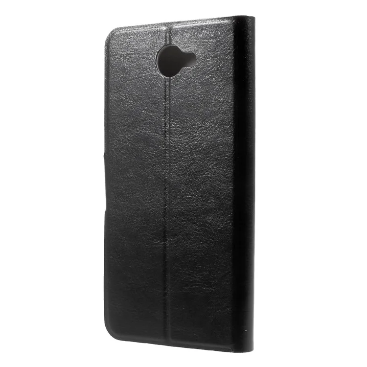 Crazy Horse Grain Flip Wallet Leather Cell Phone Casing Built-in Steel Sheet for Huawei Y7 - Black
