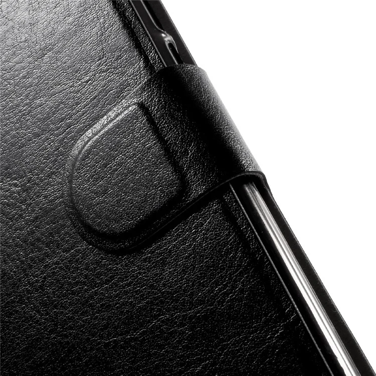 Crazy Horse Grain Flip Wallet Leather Cell Phone Casing Built-in Steel Sheet for Huawei Y7 - Black