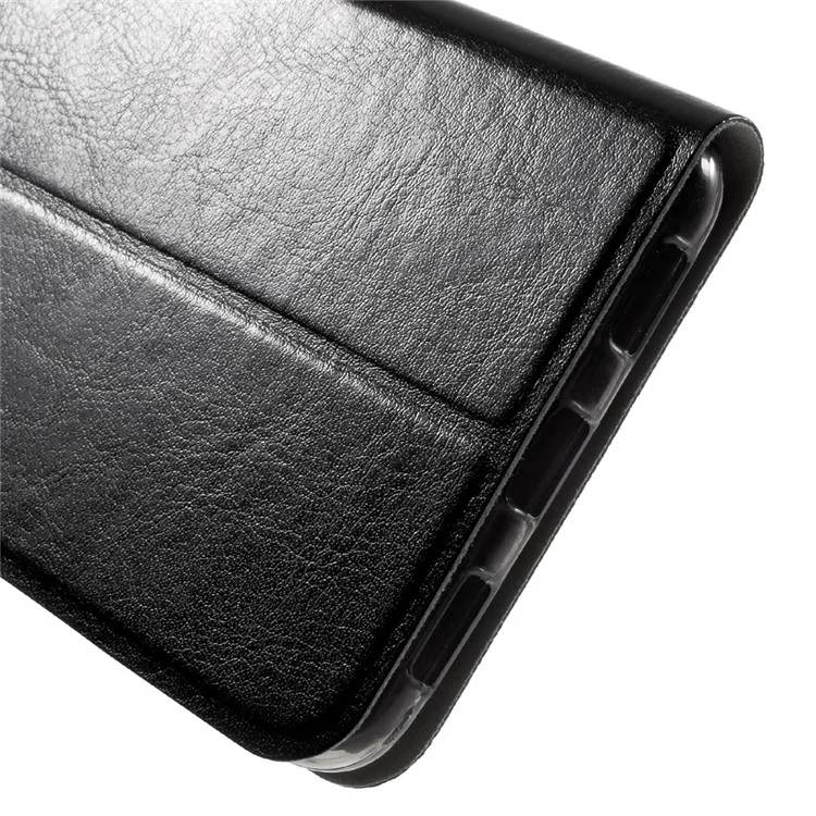 Crazy Horse Grain Flip Wallet Leather Cell Phone Casing Built-in Steel Sheet for Huawei Y7 - Black