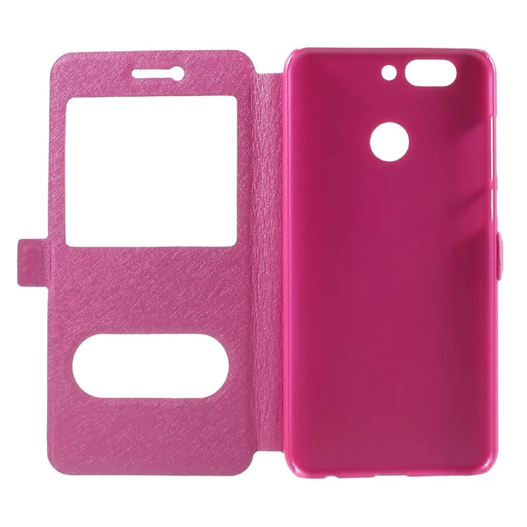 Silk Texture Magnetic Double Window Leather Stand Case for Huawei Nova 2 Plus - Rose