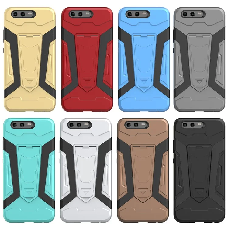 Armor Plastic TPU Cell Phone Casing Cover with Kickstand for Huawei P10 - Grey