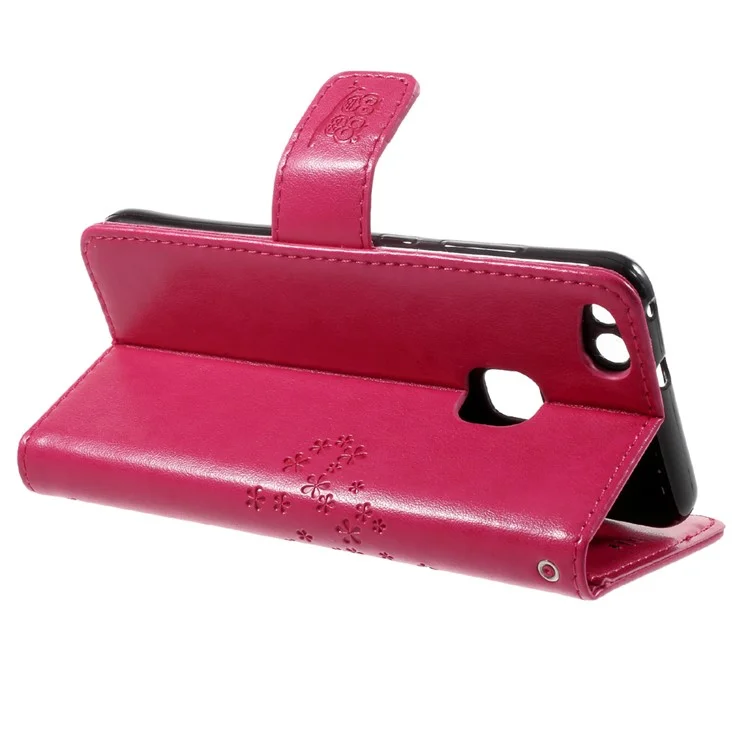 Impressão Coruja -árvore Magneta Magneta Couro Tampa Para Huawei P10 Lite - Rosa