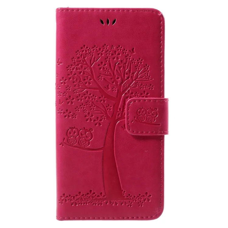 Imprint Tree Chowl Magnitic Portefeuille Coupure de Support en Cuir Pour Huawei P10 Lite - Rose