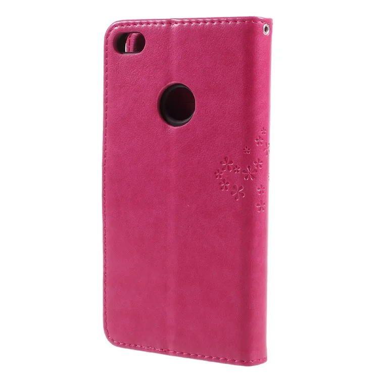 Imprint Tree and Owls Leather Wallet Cover with Stand for Huawei P8 Lite (2017) / Honor 8 Lite - Rose