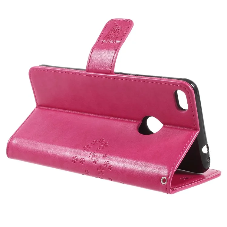Imprint Tree and Owls Leather Wallet Cover with Stand for Huawei P8 Lite (2017) / Honor 8 Lite - Rose