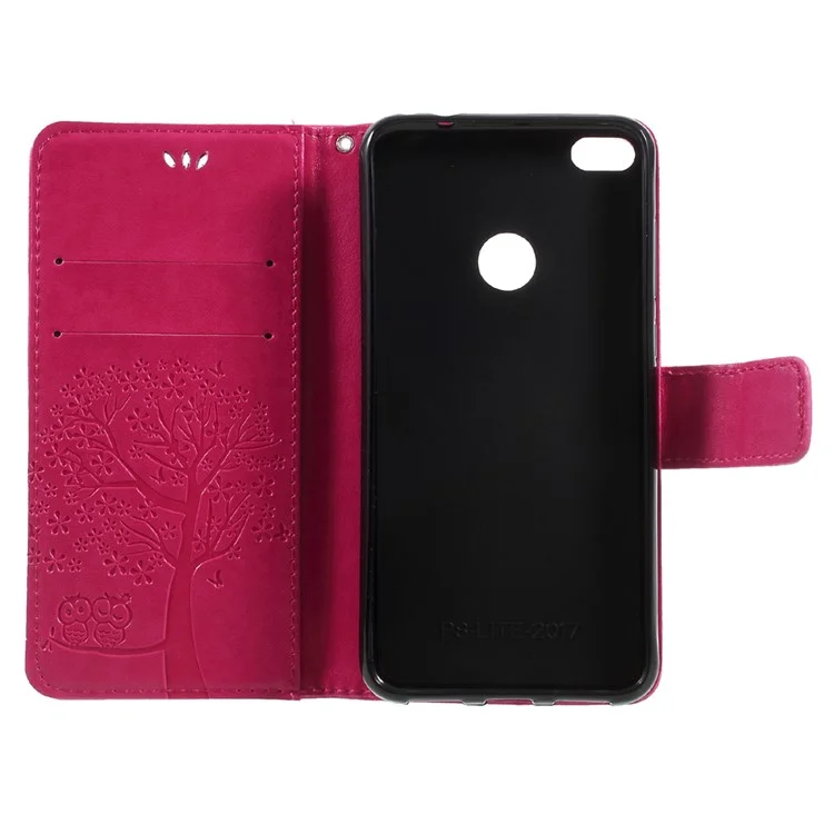 Imprint Tree and Owls Leather Wallet Cover with Stand for Huawei P8 Lite (2017) / Honor 8 Lite - Rose
