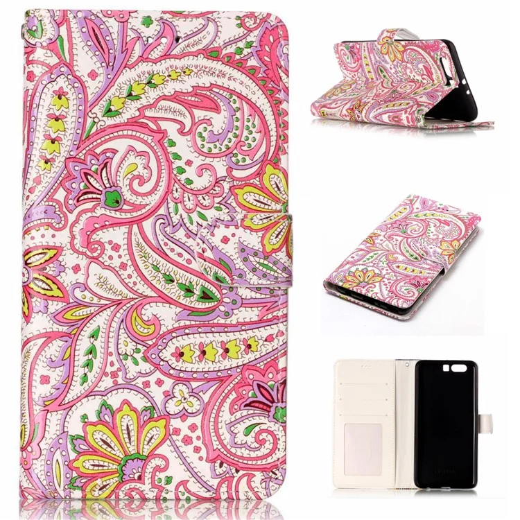 Pattern Printing Embossed Leather Case Cover for Huawei P10 Plus - Floral Pattern